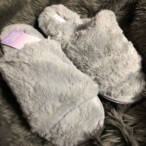 Stars Above Grey Faux Fur Slides NWT